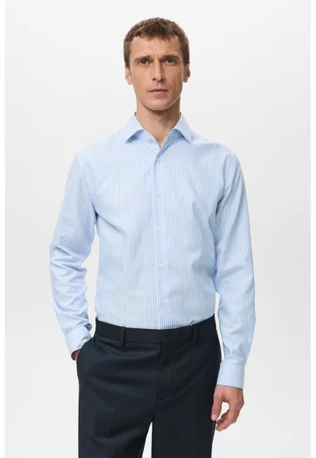 Памучна слим риза - Бял/Лавандула