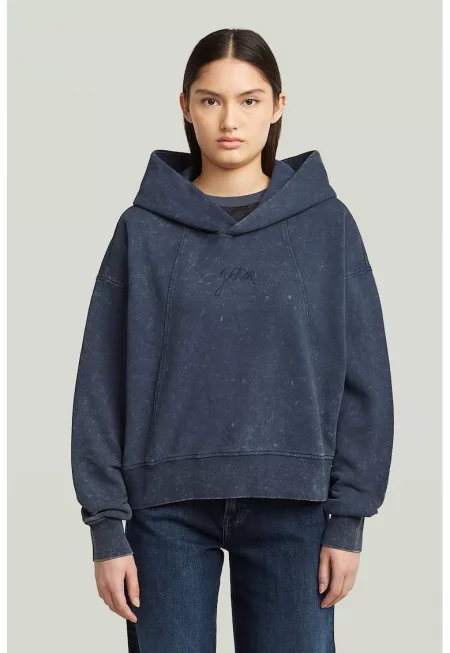 Памучно худи със свободна кройка - Тъмносин