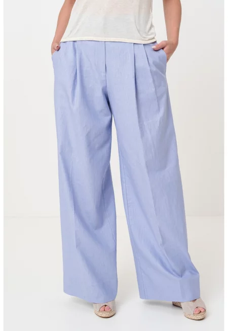 Панталон с лен и памук - Небесносин