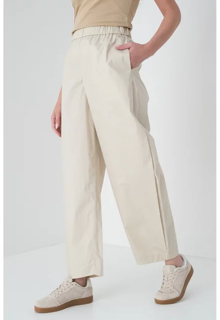 Панталон с широк крачол и висока талия - Камел