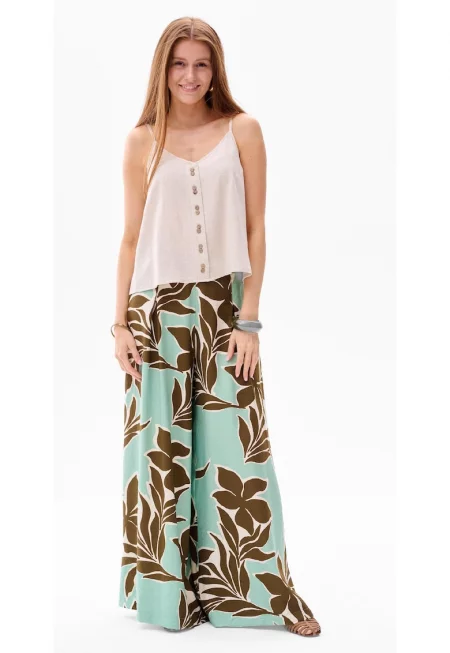 Панталони с широка кройка и принт Токио