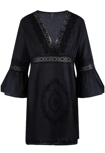 Плажна рокля с шпиц - Черен