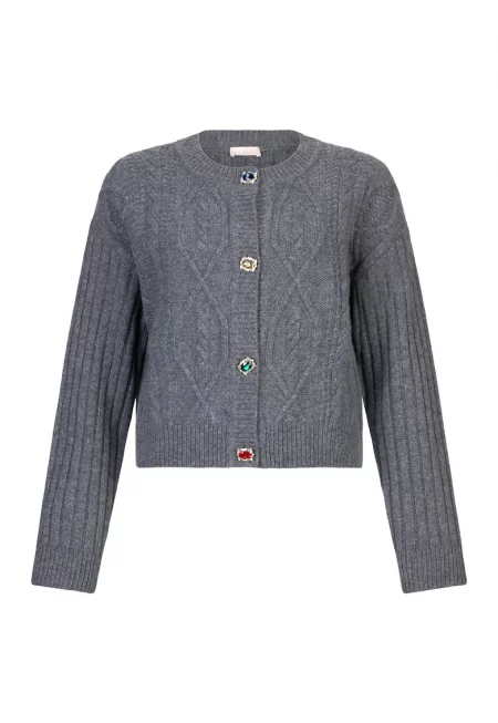 Плетена жилетка с вълна - Сив