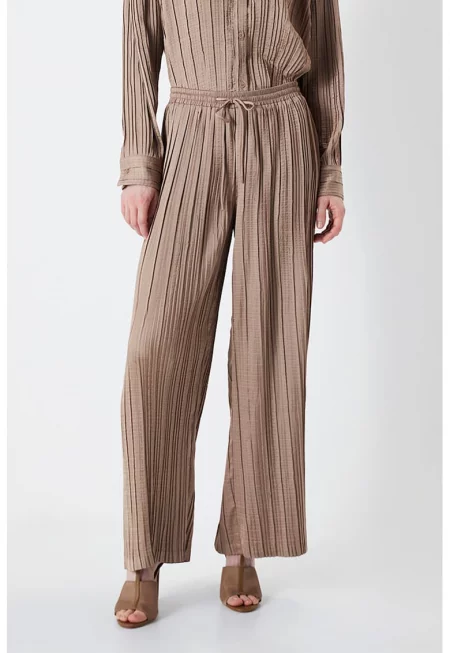 Плисиран панталон с връзка - Камел