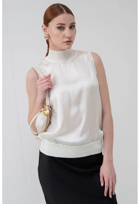 Поло без ръкави - Крем