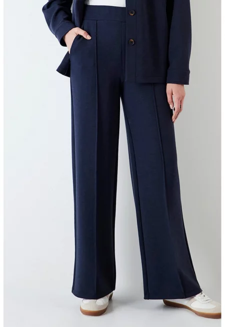 Прав панталон с еластична талия - Тъмносин