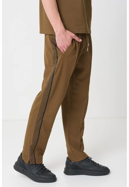 Прав панталон с връзка - Тъмнокафяв