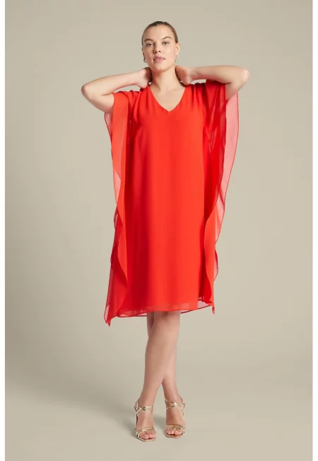 Права рокля с бухнали ръкави - Мандарина