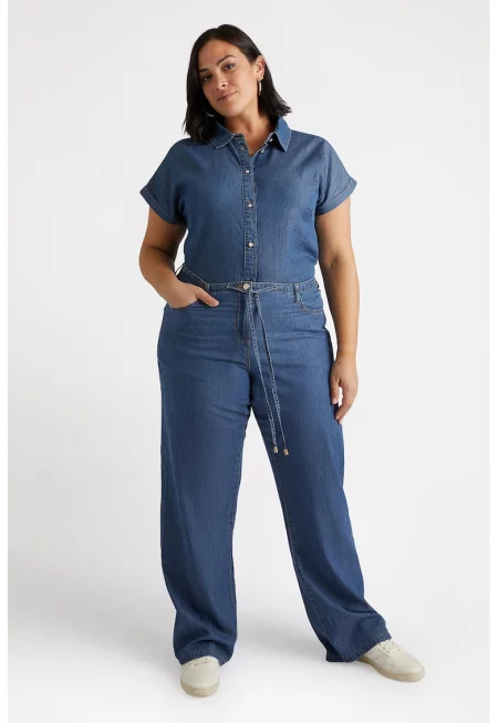 Прави дънки с връзка - Тъмносин