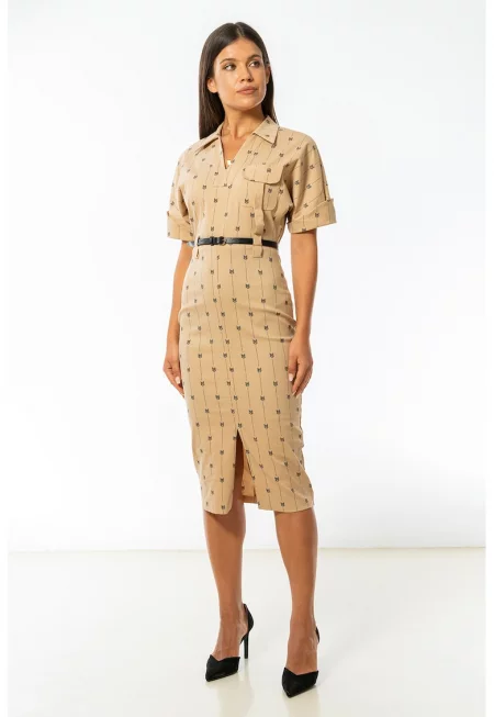 Прилепнала рокля Camila с монограм - Черен/Праскова