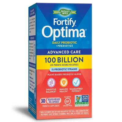 Пробиотик + пребиотици – специална грижа - Fortify Optima Probiotic Advanced Care, 100 млрд. активни пробиотици, 30 капсули