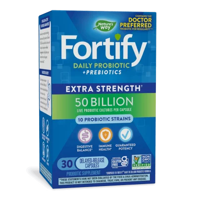 Пробиотик + пребиотици – високо дозирани - Fortify Probiotic Extra Strength, 50 млрд. активни пробиотици, 30 капсули
