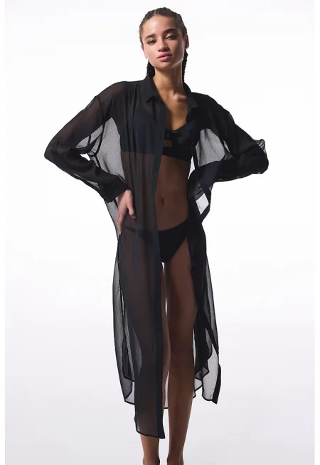 Прозрачна риза с дълги ръкави - Черен