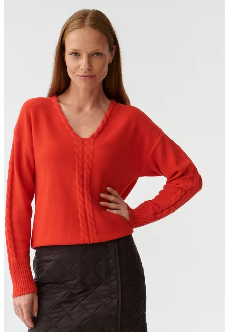 Пуловер с шпиц - Червен