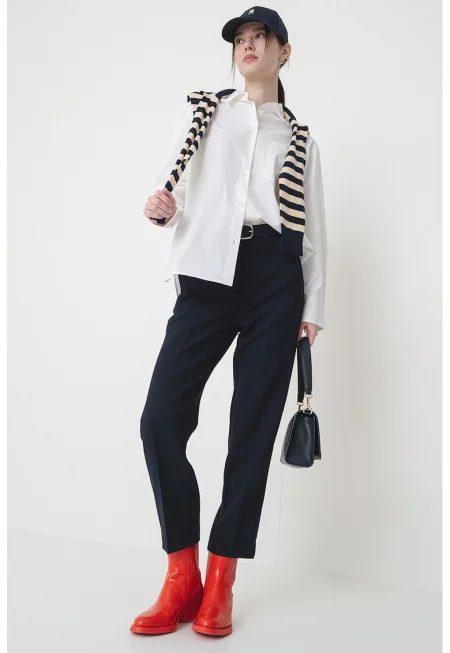 Раирана риза от органичен памук - Бял