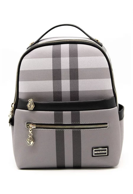 Раница от еко кожа на каре - Сив