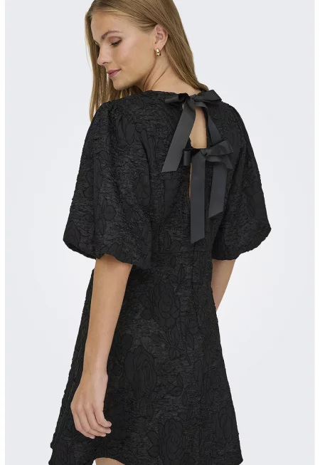 Разкроена рокля с къси ръкави - Черен