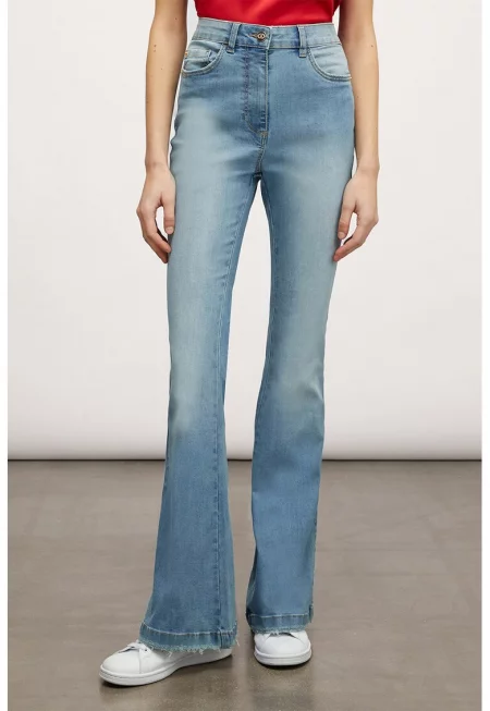 Разкроени дънки с висока талия - Светлосин