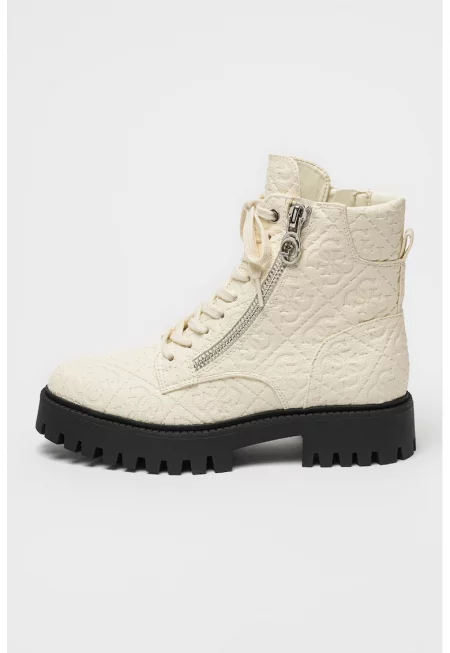 Релефни кожени боти Fiona - Слонова кост