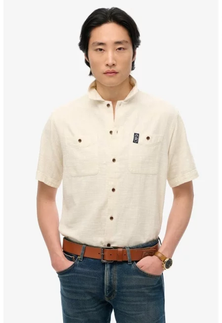 Риза с къси ръкави и джобове на гърдите - Мръснобял