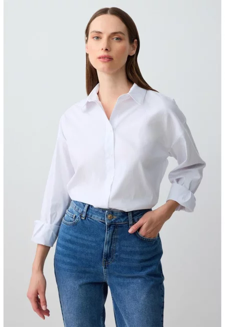 Риза с памук - Бял