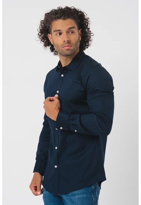 Риза с поплин - Тъмносин