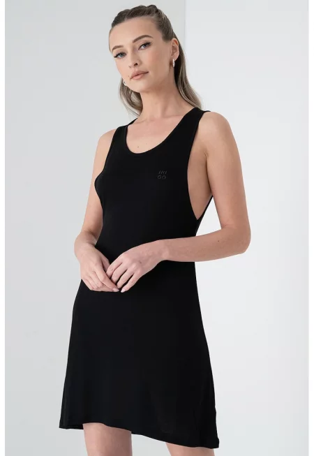 Рокля без ръкави с дълбоко овално деколте - Черен