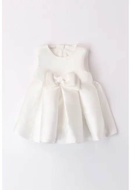 Рокля без ръкави с панделка - Мръснобял