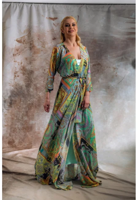 Рокля Clover с коприна - Жълт/Светлозелен