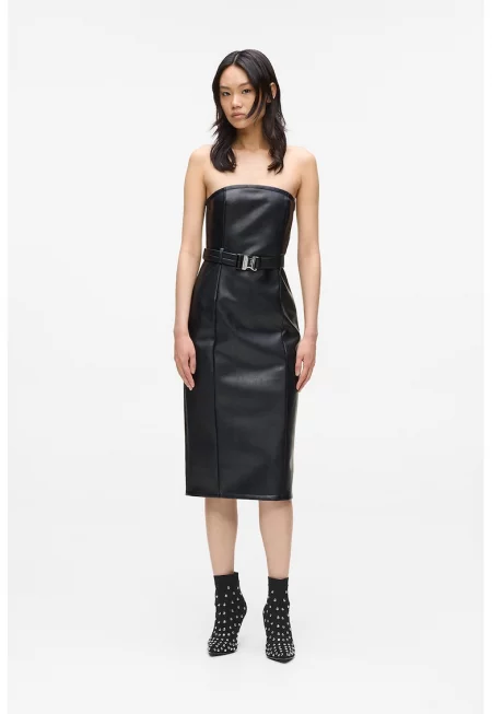 Рокля от еко кожа през презрамки