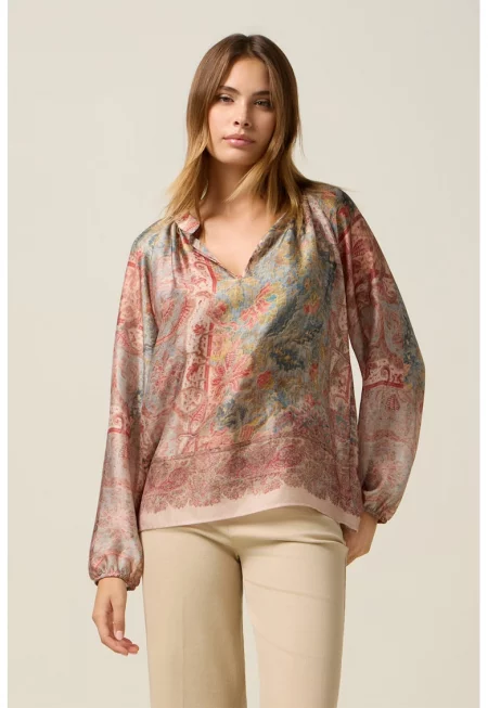 Шпиц блуза с десен - Многоцветен