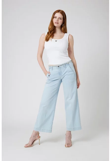 Скъсени дънки с висока талия - Ледено синьо