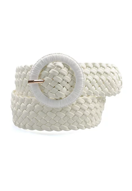 Сплетен колан от еко кожа - Бял