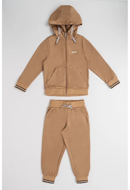 Спортен екип с памук и цип - Кафяв