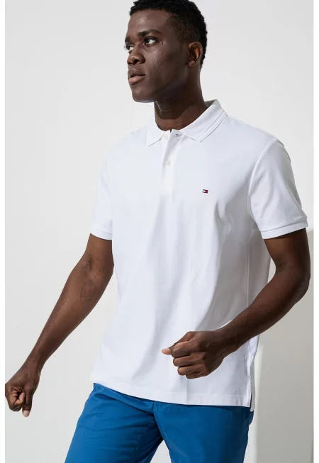 Стандартна тениска с яка и лого - Бял