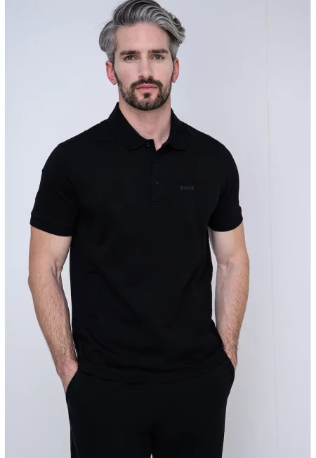 Стандартна тениска с яка и лого - Черен