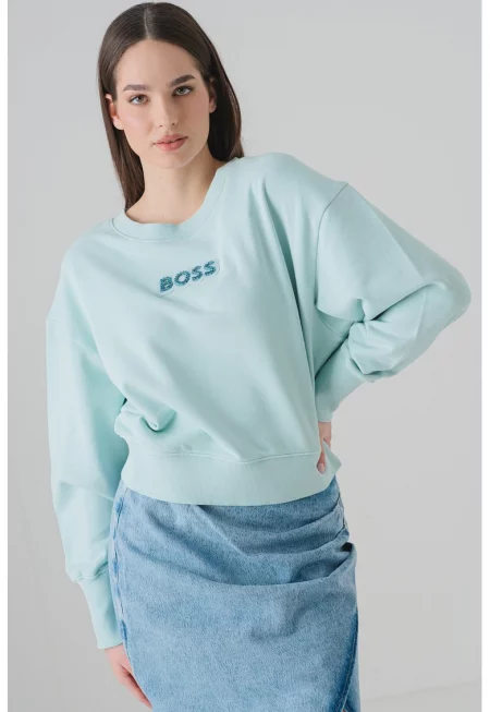 Суитшърт с паднали ръкави и декоративни камъни - Ментово зелено