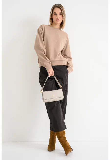 Суитшърт с паднали ръкави - Светлокафяв