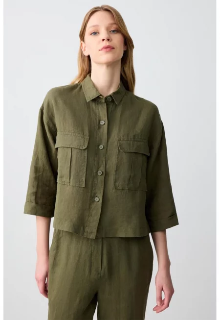 Свободна риза с лен - Каки