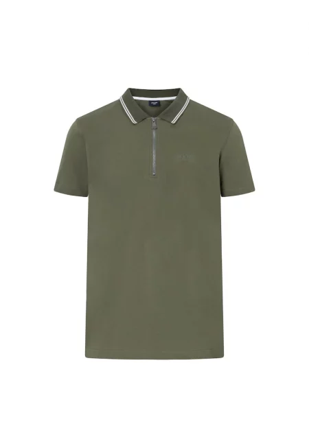Тениска Adam с яка и къс цип - Зелен