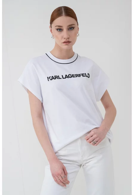 Тениска от органичен памук с ръкави тип кимоно - Бял/Черен