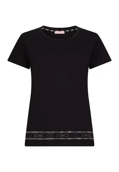 Тениска от памук с пайети - Черен