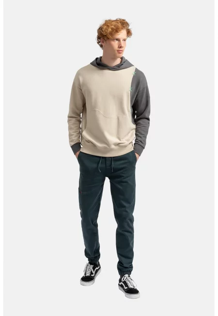 Унисекс худи с контрастни ръкави - Слонова кост/Въглен сиво