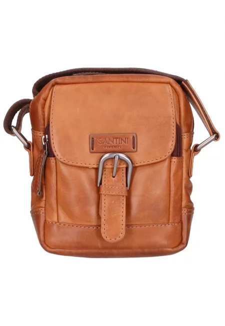 Унисекс кожена чанта с регулируема презрамка - Коняк кафяв
