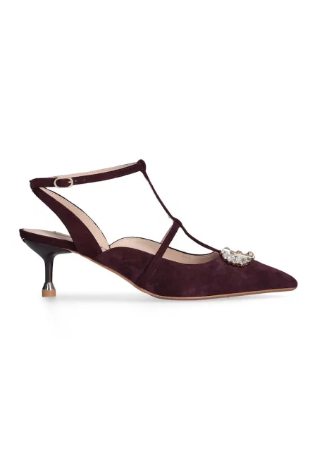 Велурени обувки D’Orsay с декоративни камъни - Златист/Тъмновиолетов