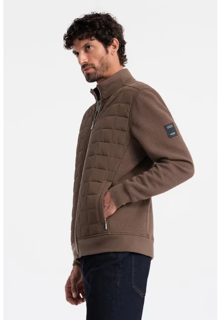Яке с цип и преден капитониран панел - Светлокафяв