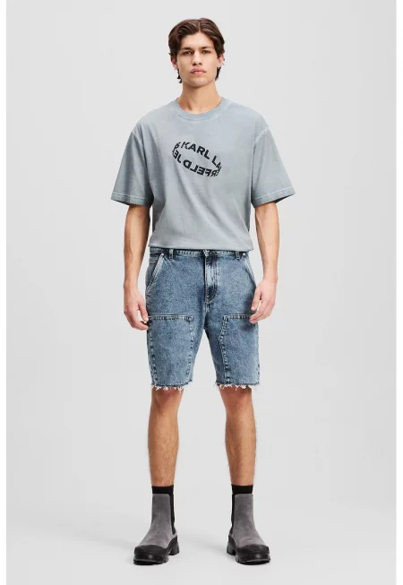 Бермуди от деним с незавършен подгъв - Петролно синьо