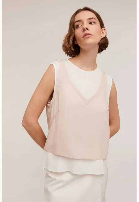 Блуза без ръкави с дизайн 2в1 - Мръснобял/Крем