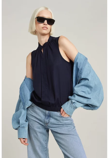 Блуза без ръкави с отвор - Тъмносин
