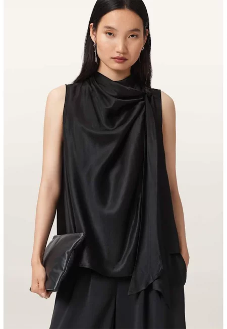 Блуза Herela с коприна - Черен